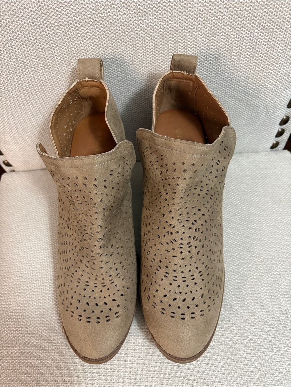 Massini Taupe Perforated Suede Ankle Booties